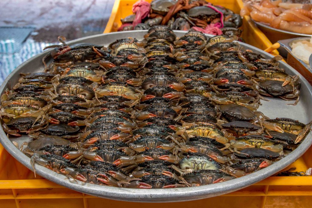 live crabs sold in the market of ben thanh market in ho chi minh city