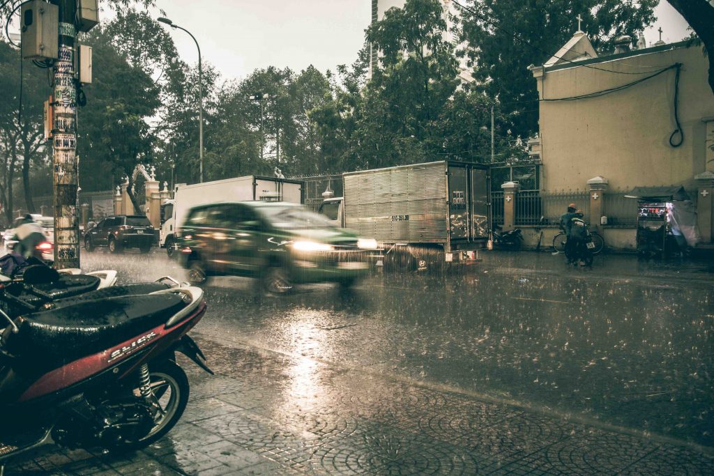 rain on the streets of ho chi minh city