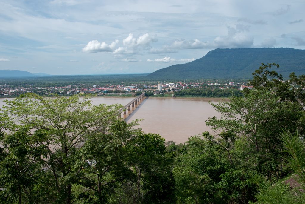 view of Pakse since the giant Buddha Golden in Laos
