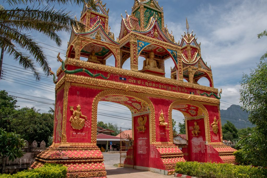 entrance of the Buddhist temple of laksao in Laos