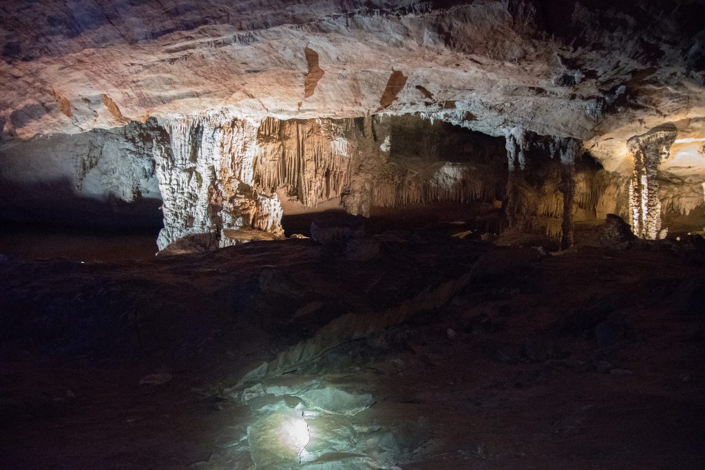 inside Konglor cave on the loop of Thakhek in Laos