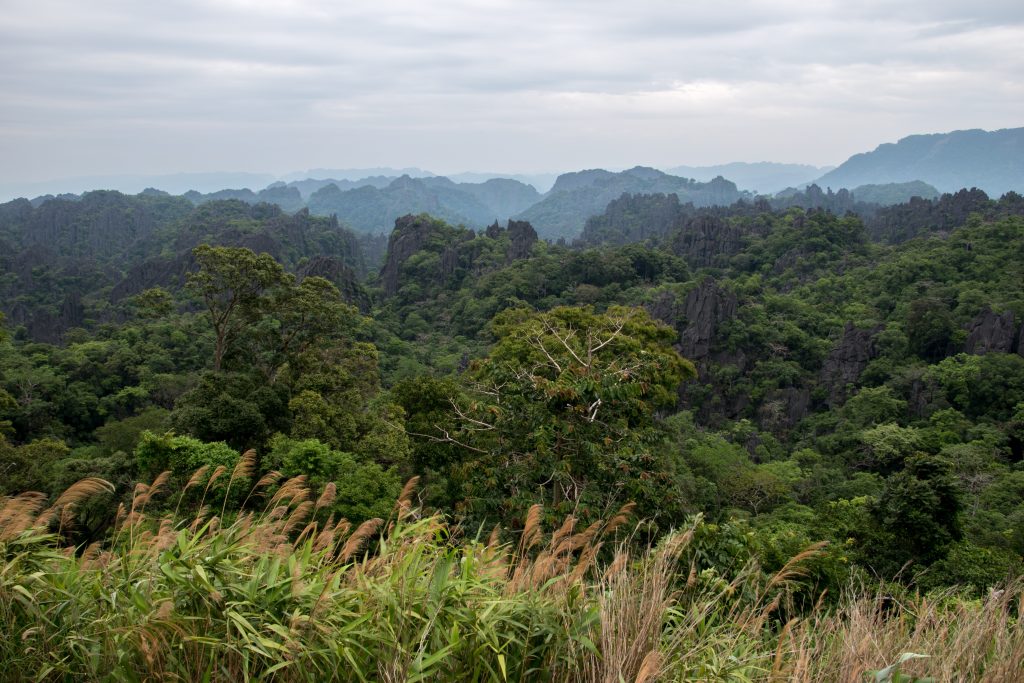 view of the karst mountains of Konglor on the loop of Thakhek in Laos