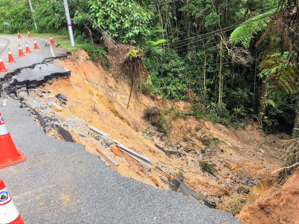landslide on the road back to the Cameron Highlands in Malaysia