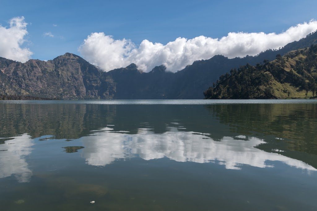 Lake in the crater of the Rinjani volcano on Lombok Island in Indonesia