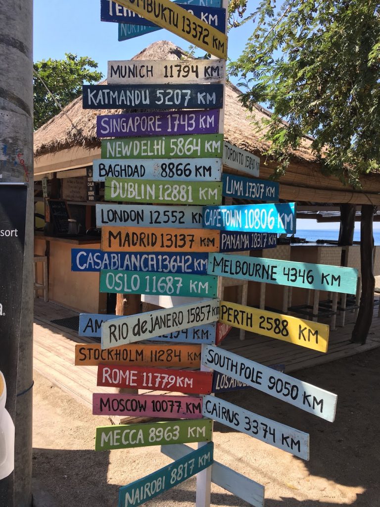 Directional panels on Gili Air in Indonesia