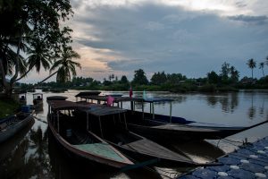 coucher de soleil sur les 4000 îles au Laos